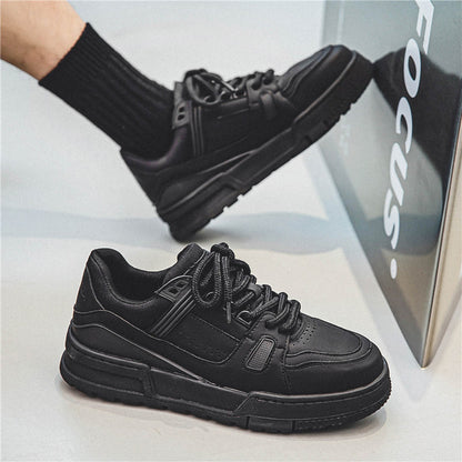 Loom & Soul Men’s Retro Platform Sneakers – Black Casual Sports Board Shoes with Hidden Lift and Microfiber Upper