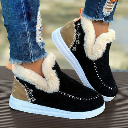 Women’s Fleece Ankle Boots – Slip-On Warm Winter Comfort