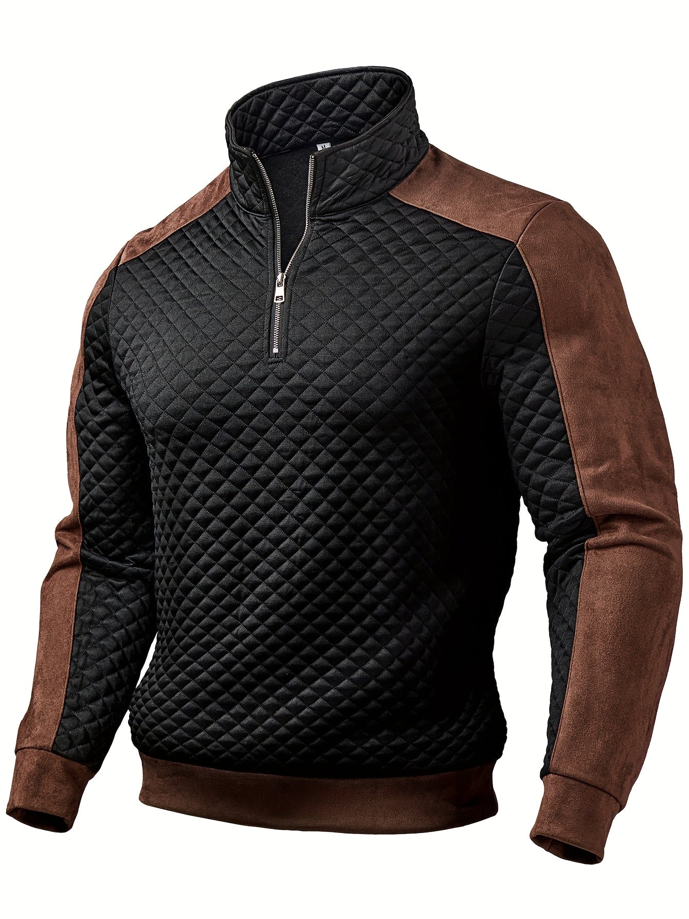 Henley zippé en maille diamant pour homme – Pull texturé color block