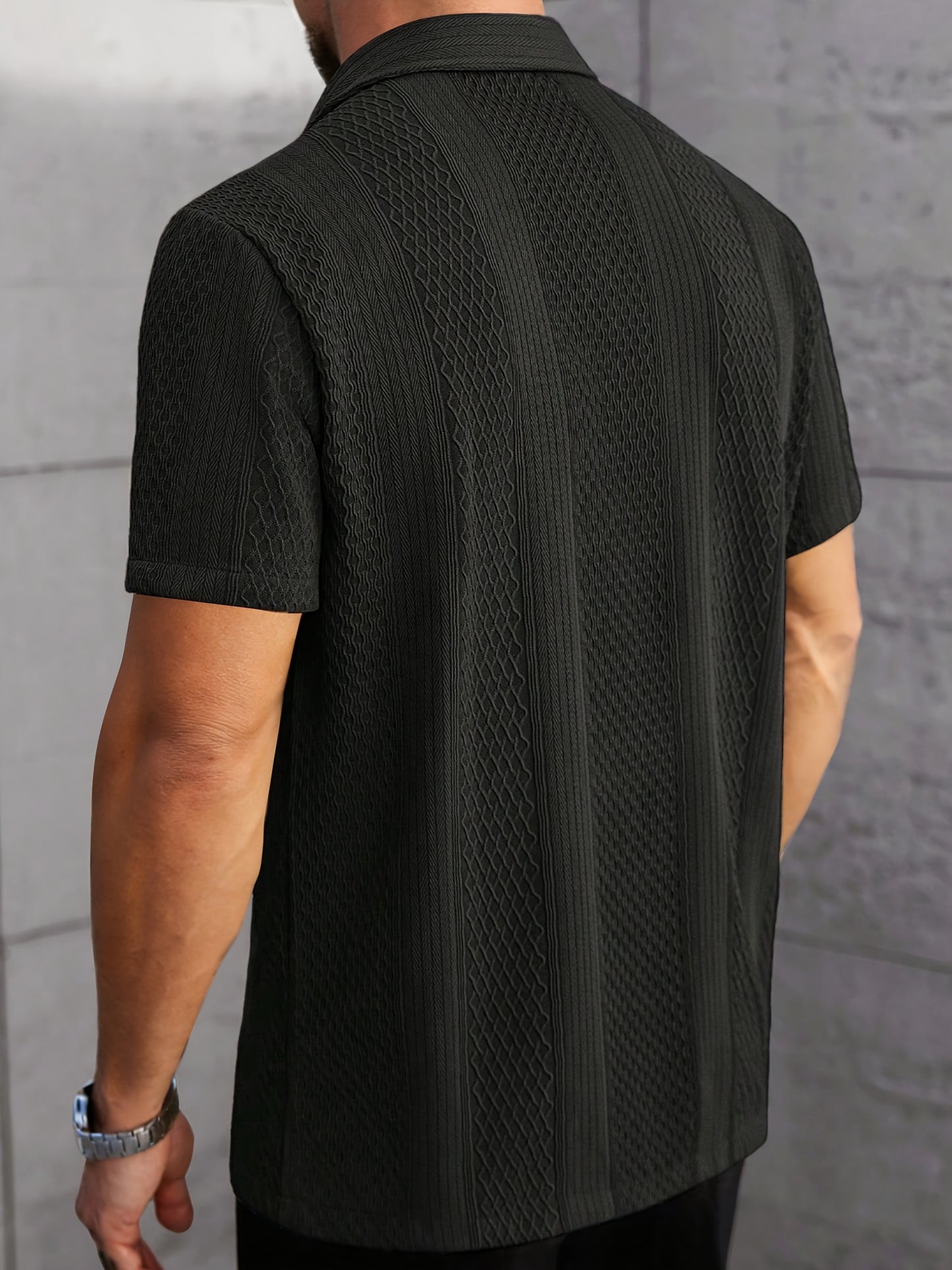 Men’s Jacquard Knit Short Sleeve Shirt – Relaxed Summer Button-Up