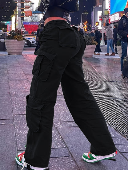 Women’s Retro Y2K Cargo Pants – High-Waisted Wide-Leg Streetwear