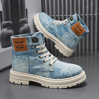 Men’s British High-Top Boots – Canvas Mid-Calf Statement Style