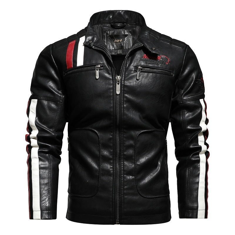 Men’s Leather Motorcycle Jacket – Slim-Fit Stand Collar Bomber Coat