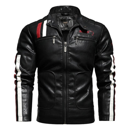 Men’s Leather Motorcycle Jacket – Slim-Fit Stand Collar Bomber Coat