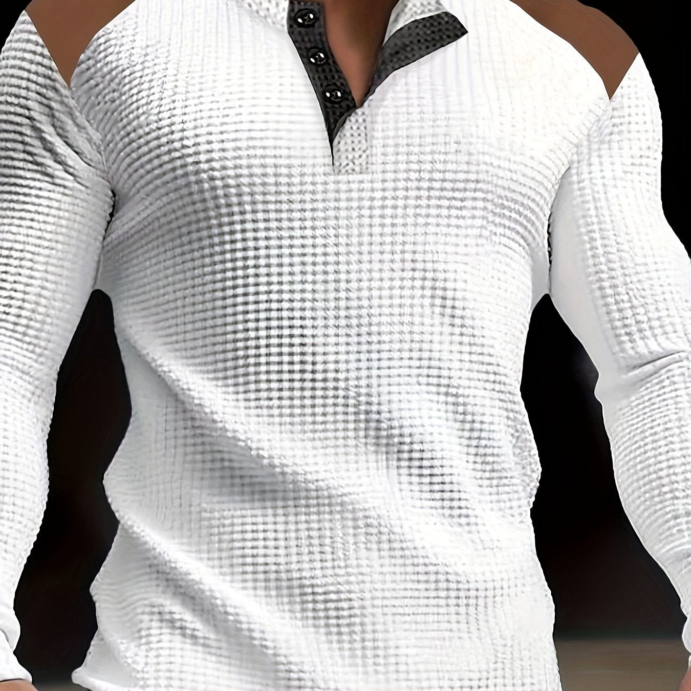 Men’s Waffle-Knit Henley Shirt – Long Sleeve Contrast Casual Top