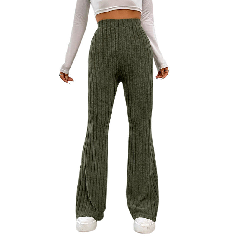 Loom & Soul Women’s Fashionable High Waist Trousers – Lightweight Polyester Wide-Leg Pants with Stitch Detail (Green, Gray, Khaki)
