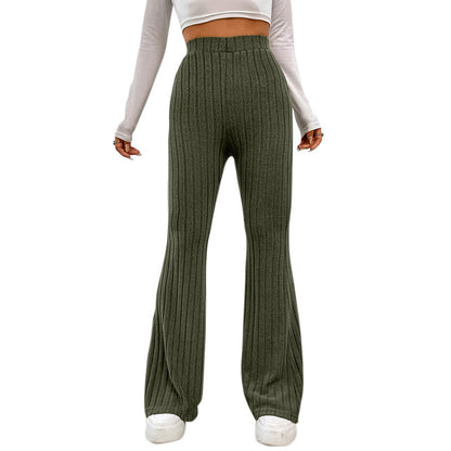 Loom & Soul Women’s Fashionable High Waist Trousers – Lightweight Polyester Wide-Leg Pants with Stitch Detail (Green, Gray, Khaki)