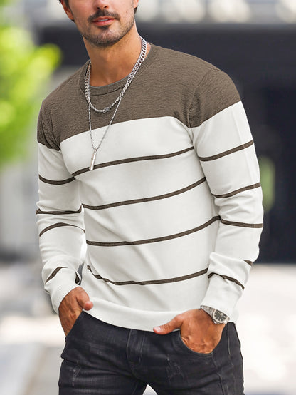 Pull tricoté rayé bleu marine pour homme – Col rond décontracté