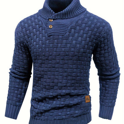 Men’s Waffle Knit Sweater – High Stretch Pullover with Lapel Collar