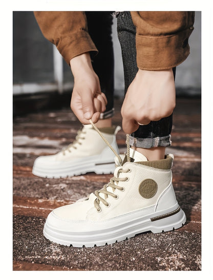 Men’s Green & White High-Top Sneakers – Lace-Up Streetwear Boots