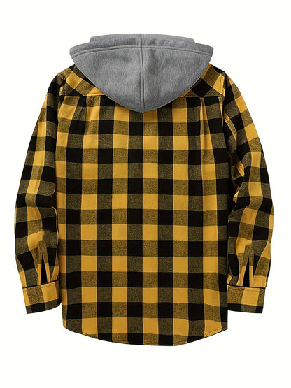 2-Piece Men’s Plaid Hooded Shirts – Button-Up Sweater Jacket Set