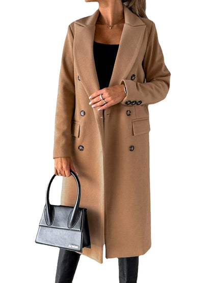 Loom & Soul™ Double-Breasted Lapel Coat – Women’s Slim Long Winter Jacket for Effortless Street Chic