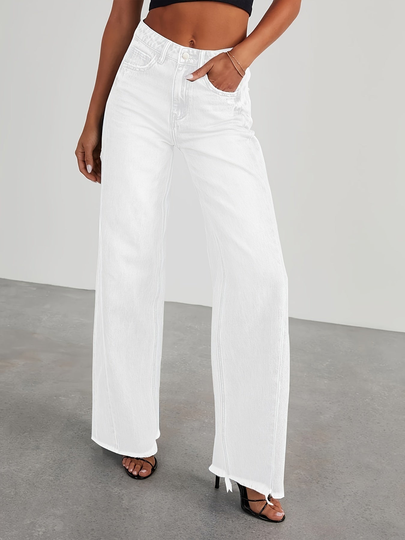 Women’s High-Waist Wide-Leg Jeans – Casual Stretch Baggy Denim