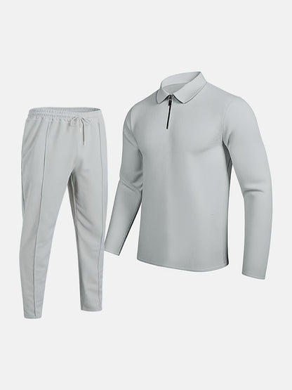Men’s Lightweight Casual Suit Set – Half-Zip Lapel Top & Pants