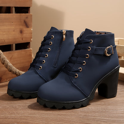 Botines de tacón alto para mujer - Tacón de bloque, elegantes, sin cordones