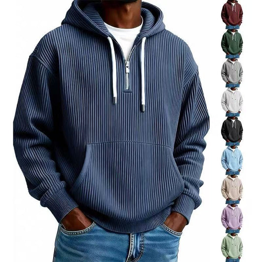 Sweat à capuche en velours côtelé pour homme – Pull épais à manches longues