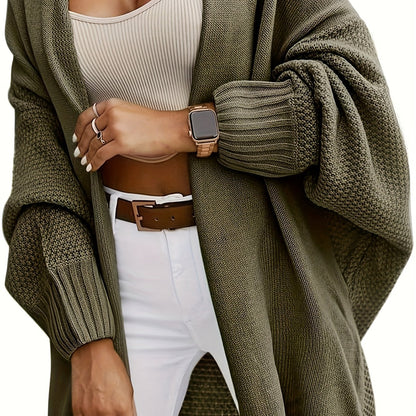 Women’s Oversized Knit Cardigan – Open Front Batwing Sleeve Sweater