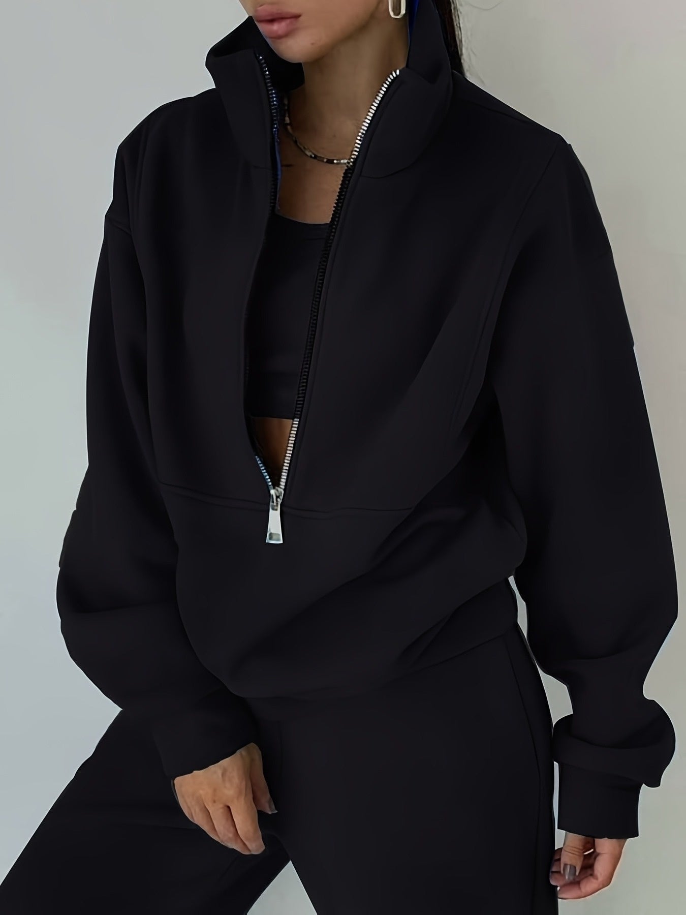 Plus Size Women’s Fleece Set – Zip-Up Hoodie & Pants Streetwear Outfit