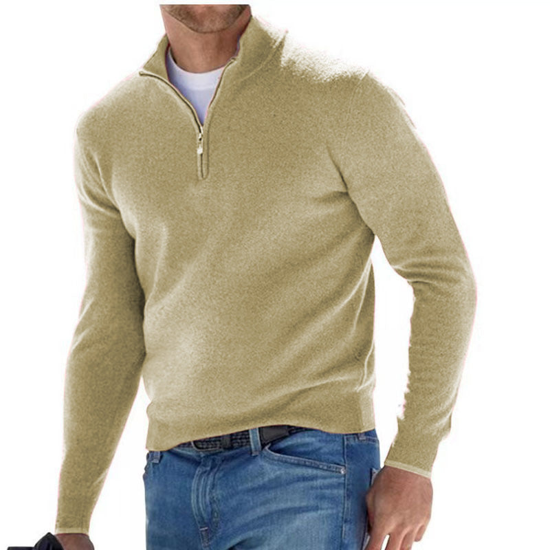 Pull col V zippé pour homme – Pull d'automne décontracté effet cachemire