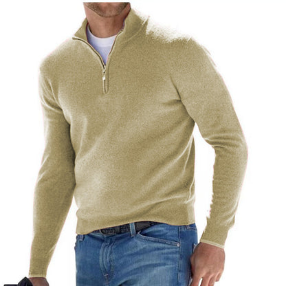 Pull col V zippé pour homme – Pull d'automne décontracté effet cachemire