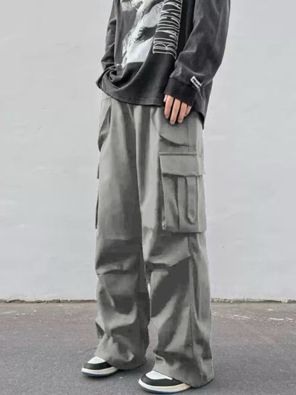 Pantalon parachute large pour homme – Pantalon de travail décontracté taille mi-haute