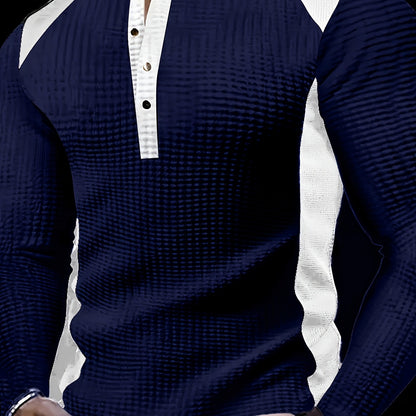 Men’s Waffle Henley Shirt – White & Black All-Season Button Top
