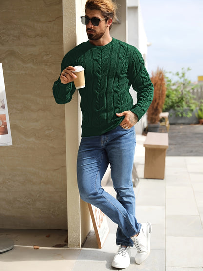 Men’s Striped Knit Sweater – Soft Crewneck Ribbed Trim Pullover