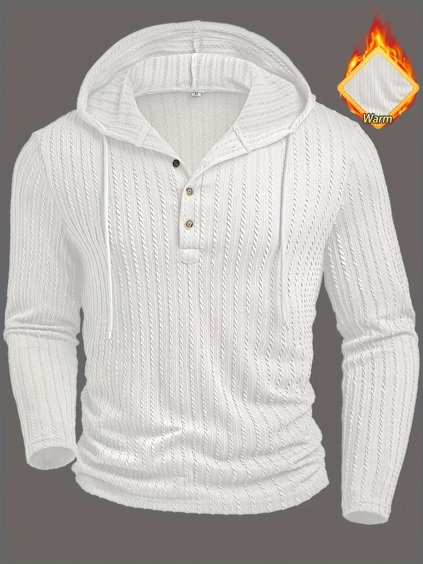 Camisa Henley con capucha para hombre – Sudadera texturizada informal de manga larga con cordón