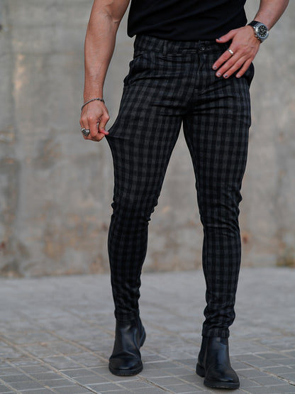 Men’s Slim-Fit Plaid Suit Pants – Tailored Stretch Dress Trousers