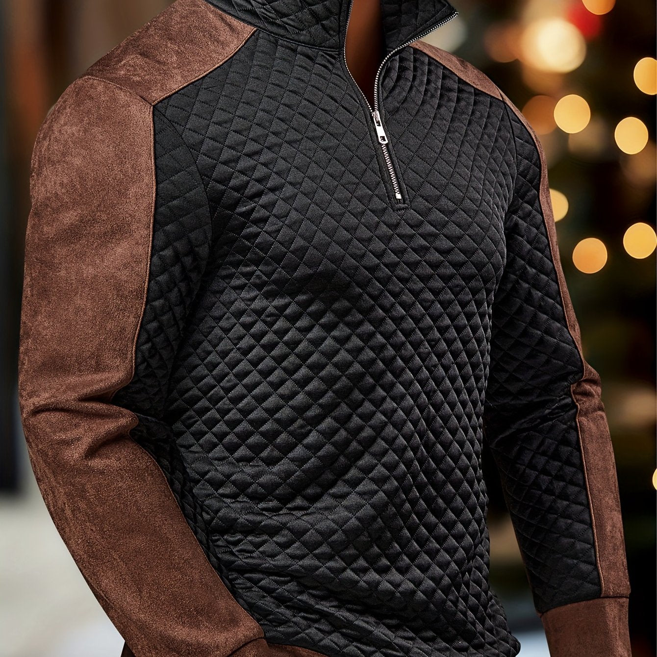 Henley zippé en maille diamant pour homme – Pull texturé color block