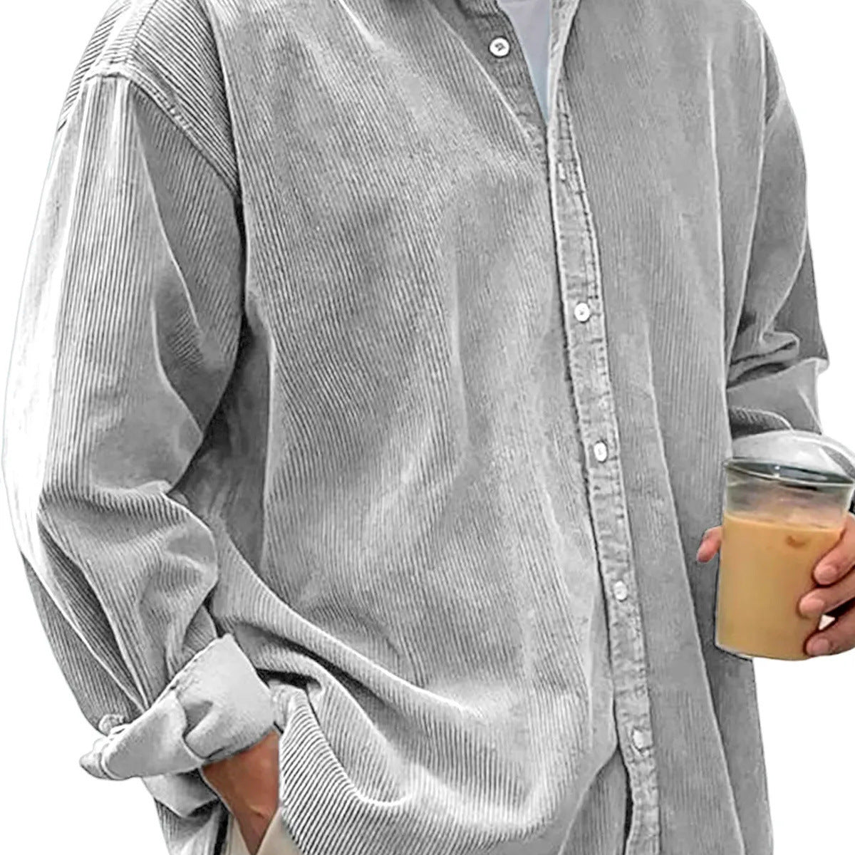 Veste-chemise en velours côtelé pour homme – Manteau décontracté coupe ample pour l'automne