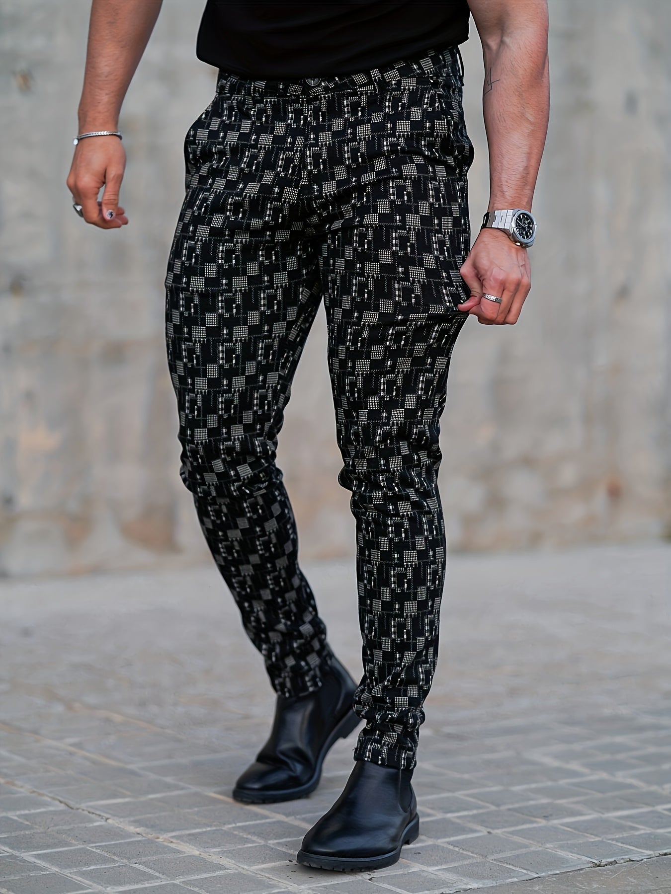 Men’s Slim-Fit Plaid Suit Pants – Tailored Stretch Dress Trousers