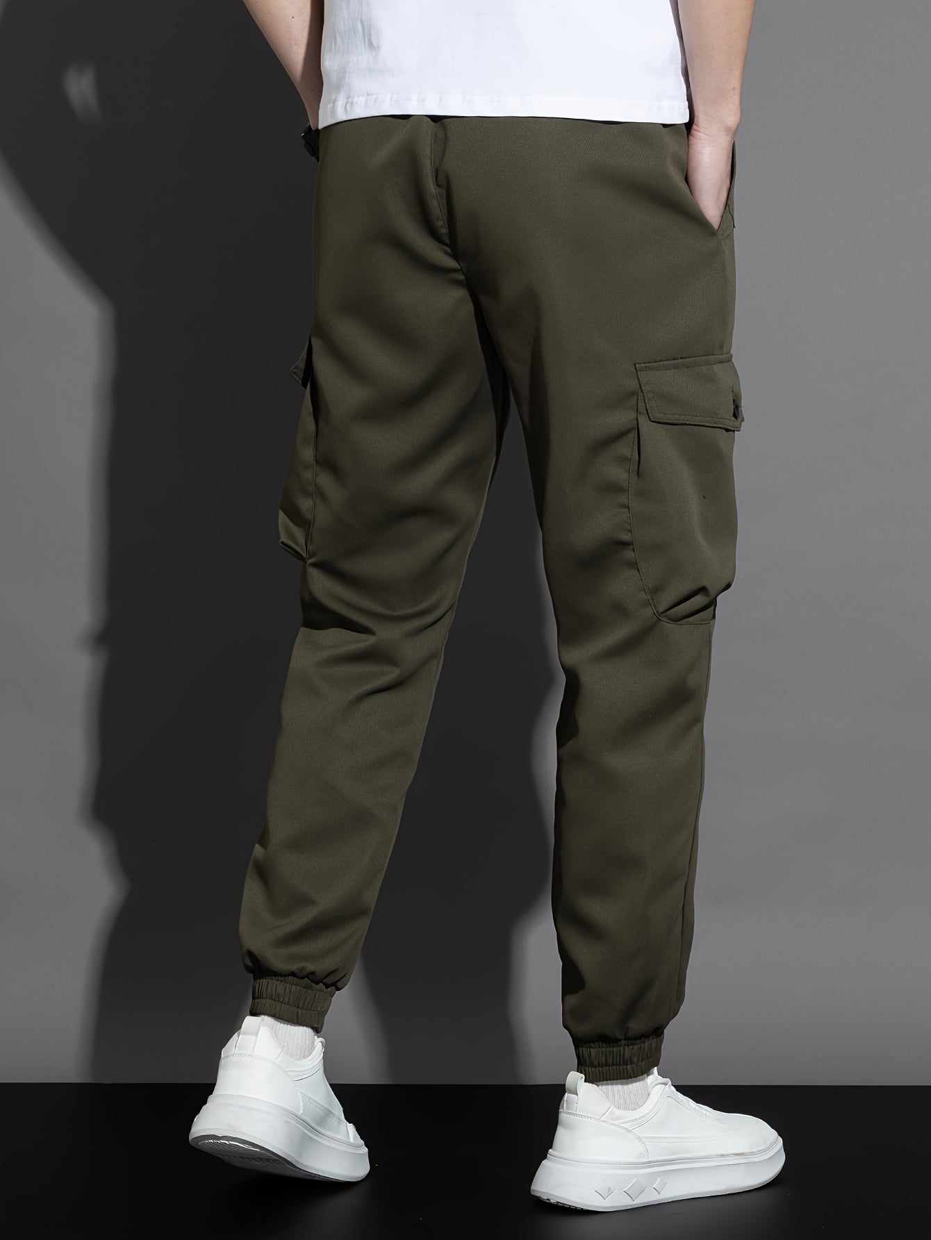 Men’s Olive Cargo Pants – Multi-Pocket Drawstring Utility Trousers