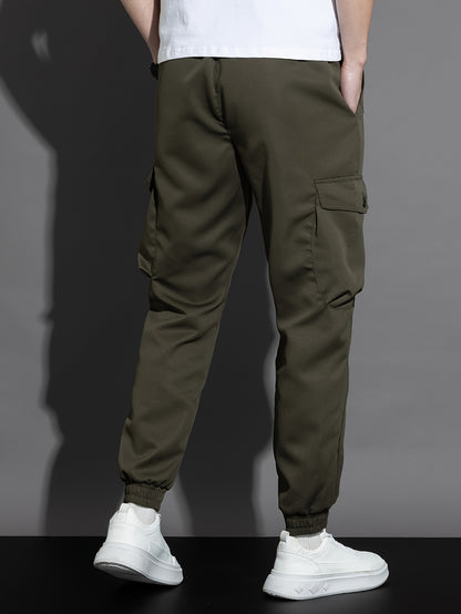 Men’s Olive Cargo Pants – Multi-Pocket Drawstring Utility Trousers