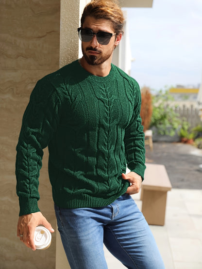Men’s Striped Knit Sweater – Soft Crewneck Ribbed Trim Pullover