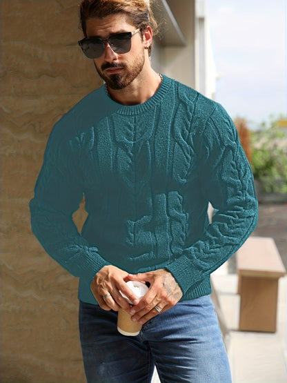 Men’s Striped Knit Sweater – Soft Crewneck Ribbed Trim Pullover