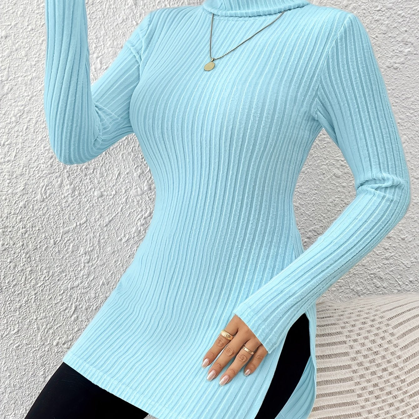 Women’s Elegant Turtleneck Top – Soft Long Sleeve High-Neck Knit