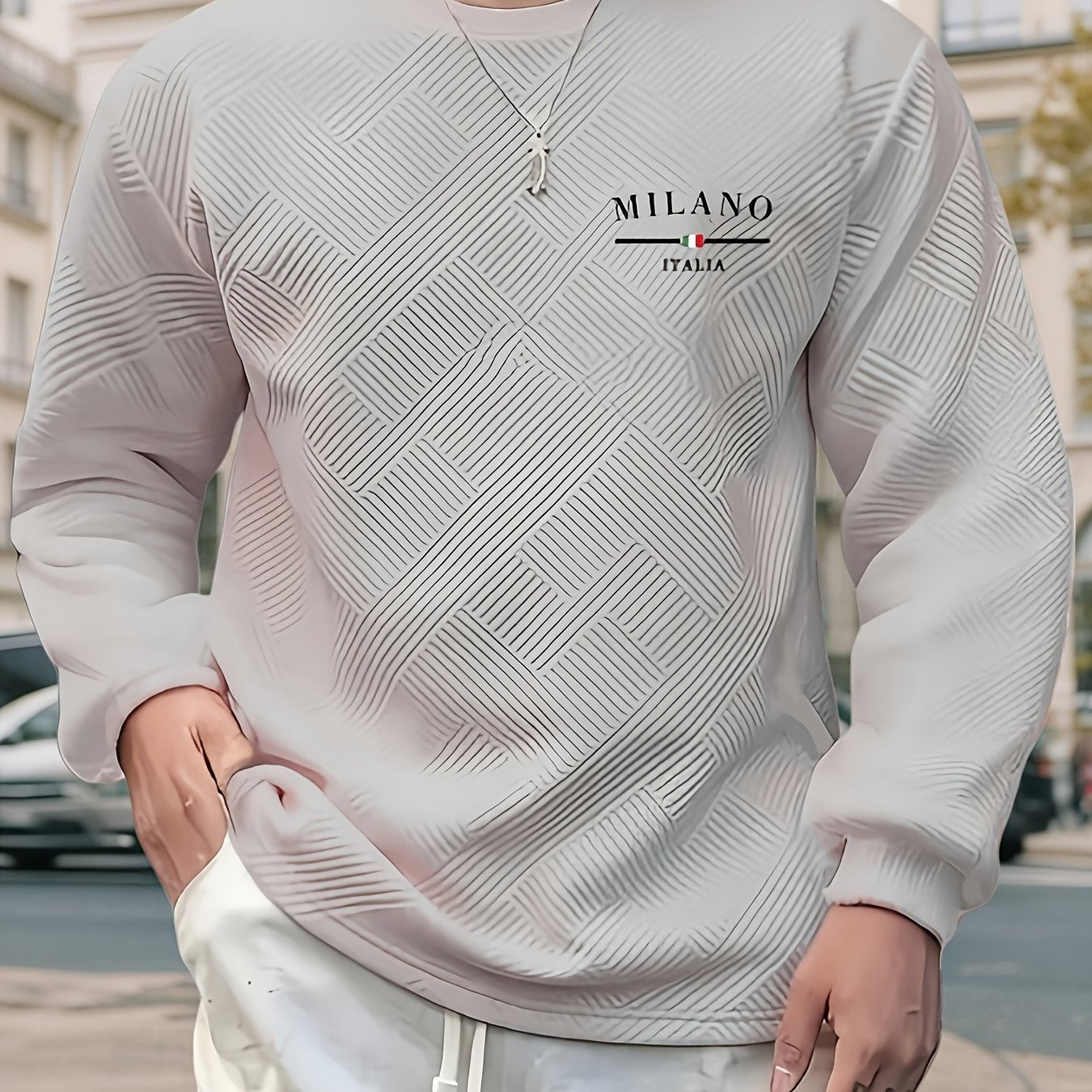 Sweat-shirt ras du cou jacquard homme – Pull décontracté à manches longues motifs géométriques