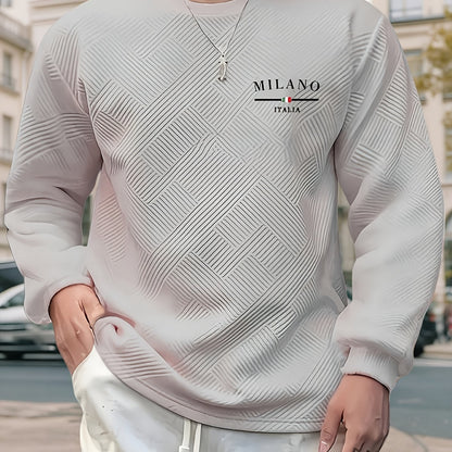 Sweat-shirt ras du cou jacquard homme – Pull décontracté à manches longues motifs géométriques