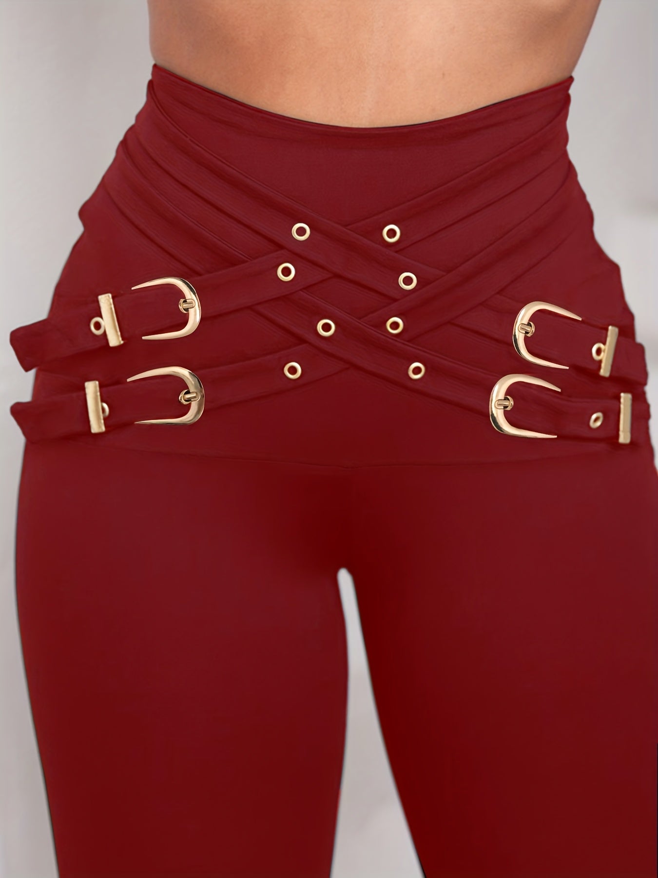 Women’s Cross Buckle High-Waist Pants – Stretch Fit Sculpting Leggings