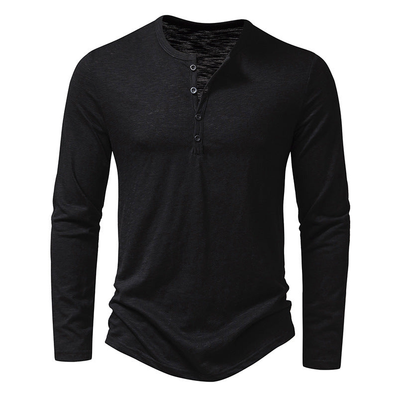 Loom & Soul™ Men’s Long-Sleeve Button Pullover – Casual Solid Color T-Shirt for Spring & Autumn