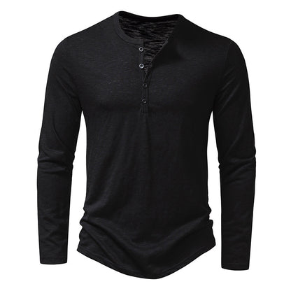 Loom & Soul™ Men’s Long-Sleeve Button Pullover – Casual Solid Color T-Shirt for Spring & Autumn