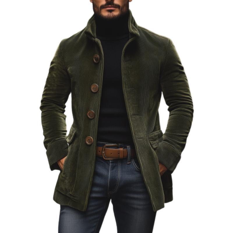 Chaqueta de pana para hombre con cuello alto – Abrigo casual ajustado con botones