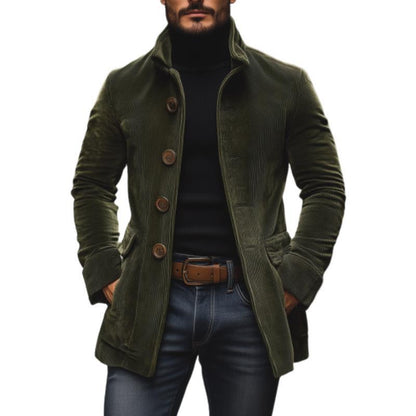 Chaqueta de pana para hombre con cuello alto – Abrigo casual ajustado con botones
