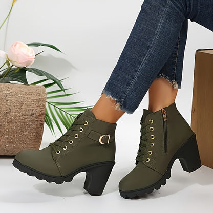 Botines de tacón grueso para mujer – Negro, con cremallera, ajuste cómodo
