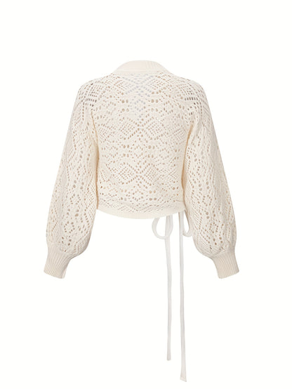 Elegant V-Neck Lantern Sleeve Sweater – Lightweight All-Season Pullover