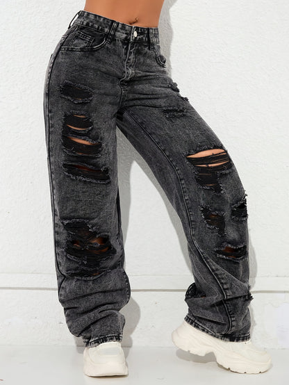 Vaqueros anchos vintage desgastados – Denim clásico lavado azul estilo urbano