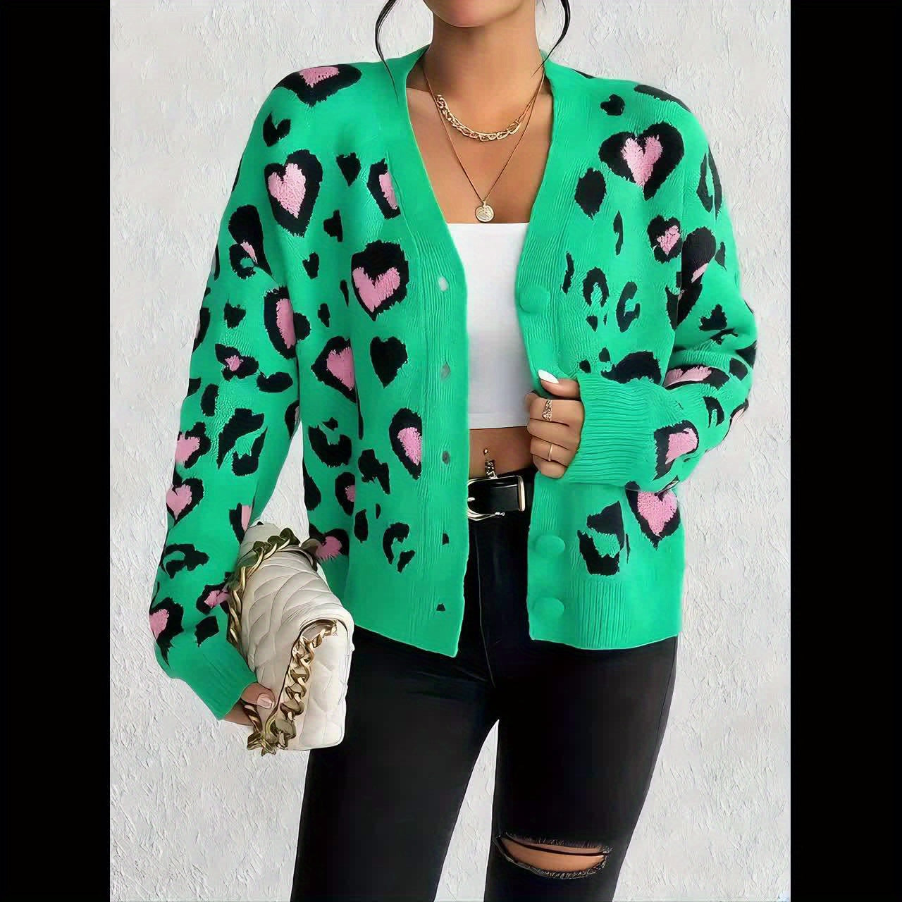 Suéter Jacquard de Leopardo – Tejido Informal Elegante para Mujer Primavera/Otoño