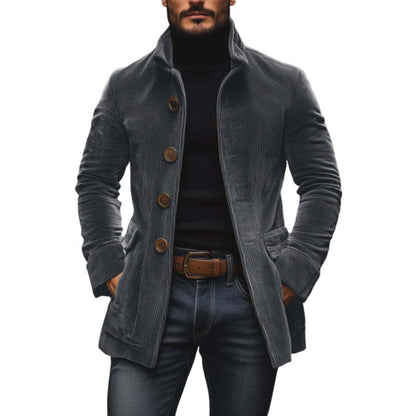 Chaqueta de pana para hombre con cuello alto – Abrigo casual ajustado con botones