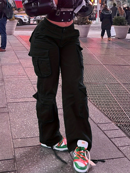 Women’s Retro Y2K Cargo Pants – High-Waisted Wide-Leg Streetwear
